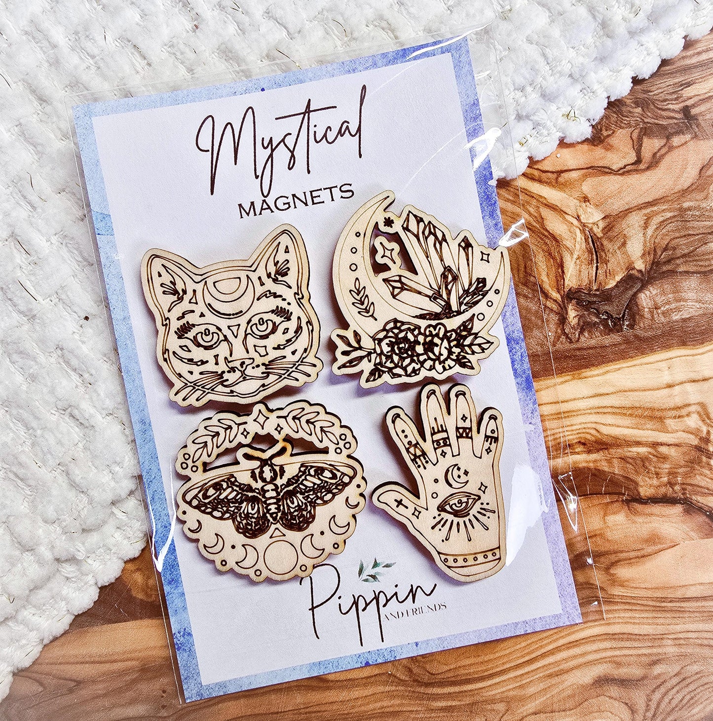 Mystical magnets, cute fridge magnet, witchy enthusiast gifts, mushroom lover gift idea, whiteboard, cat, crystal, moth, moon, evil eye