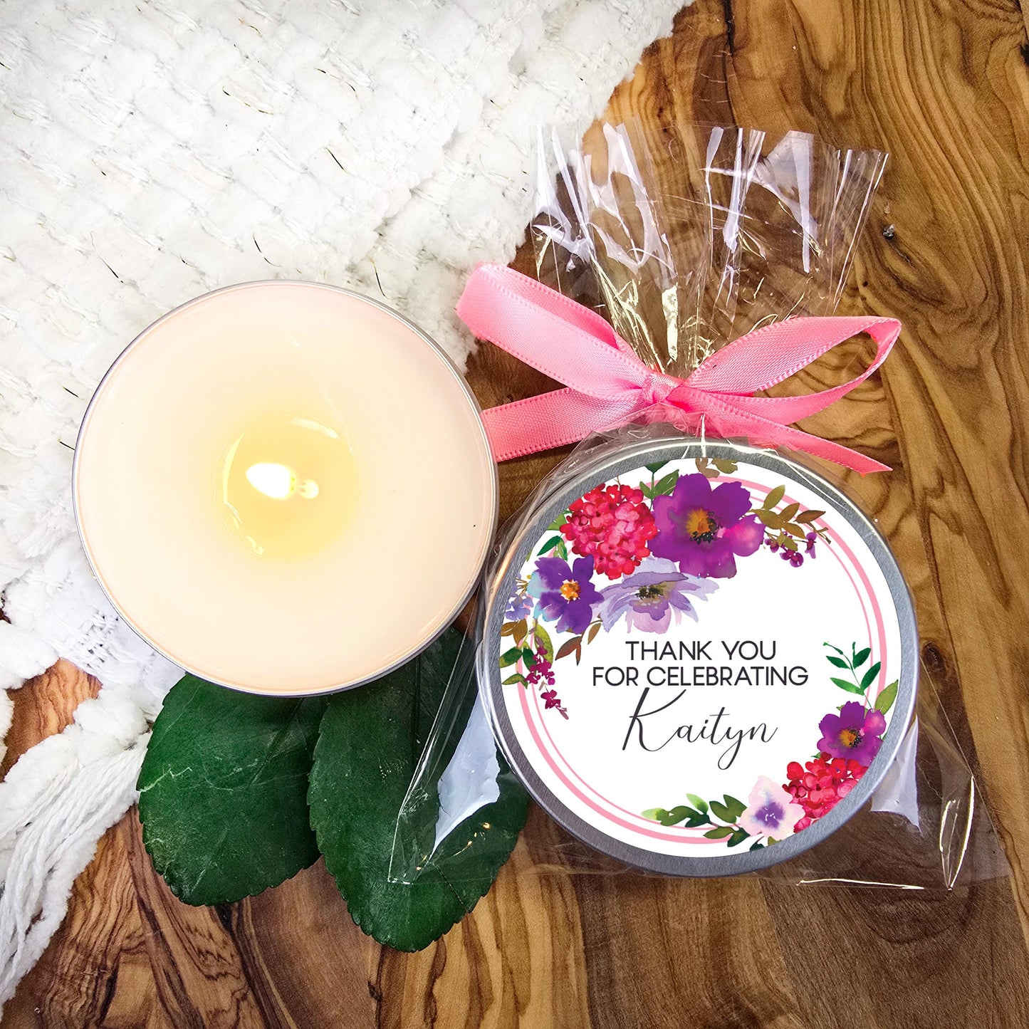 Pink and Purple Floral Candle