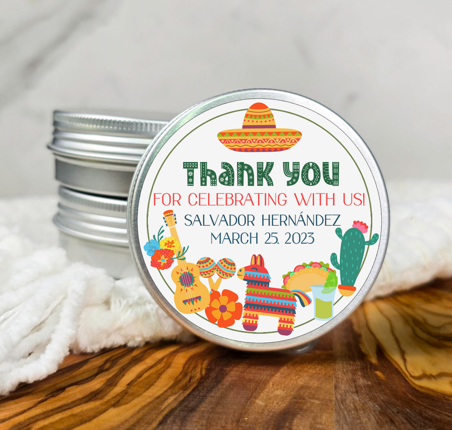 thank you for celebrating with us with a mexican themed label