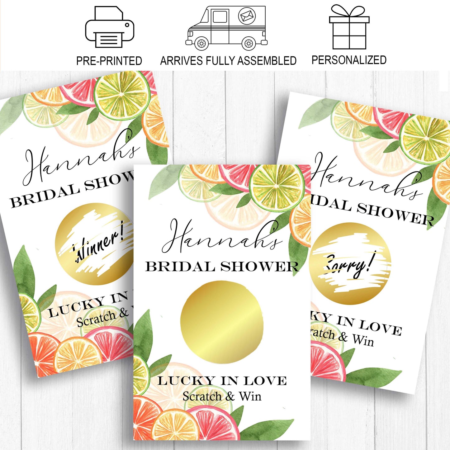 Main Squeeze Bridal Shower Scratch-Off Game - Citrus Theme Bridal Shower Game - Personalized Wedding Shower Favor - Fun Guest Activity