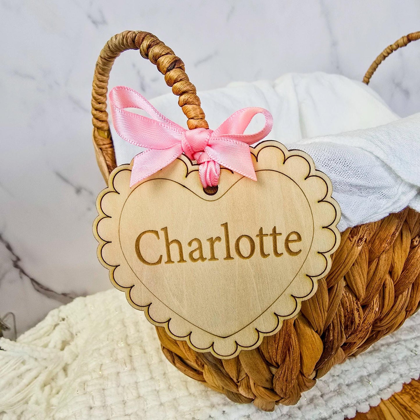 Valentine basket tag, wood, personalized Valentines day tag, custom heart name tags, place card, decor, gift, grandkids, son, daughter