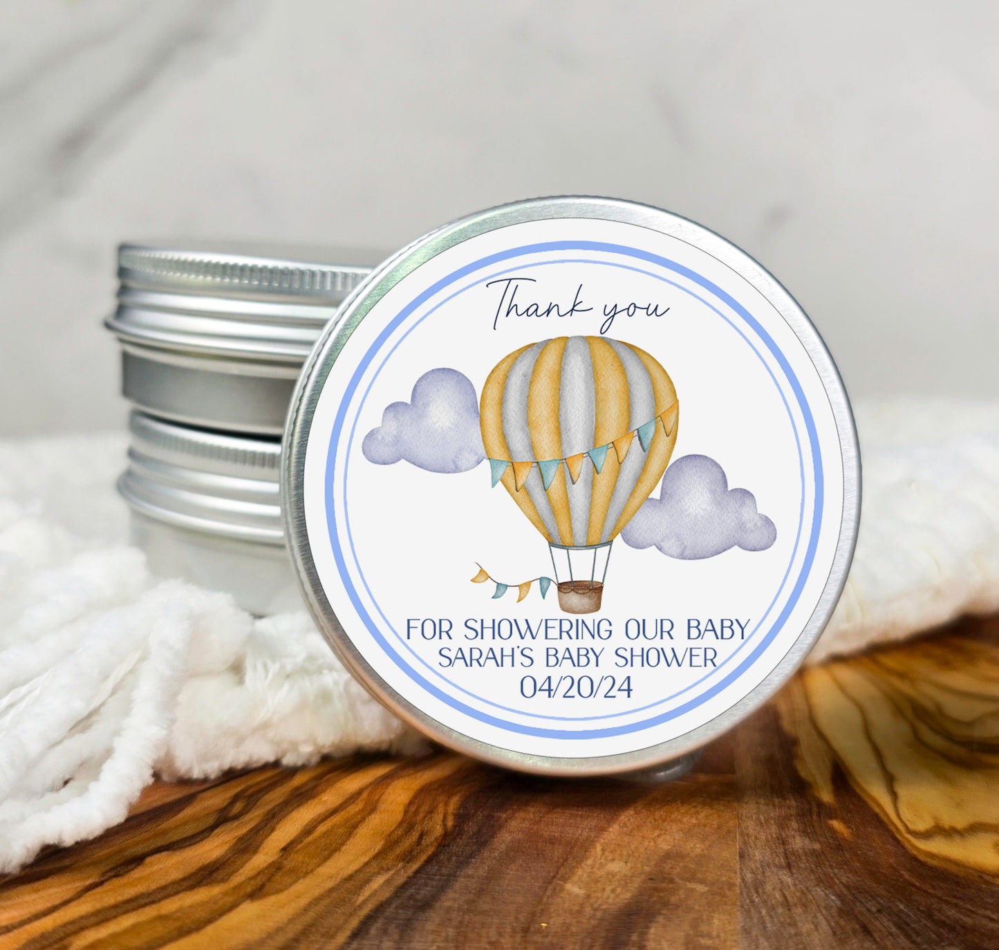 a baby shower bar with a hot air balloon on it