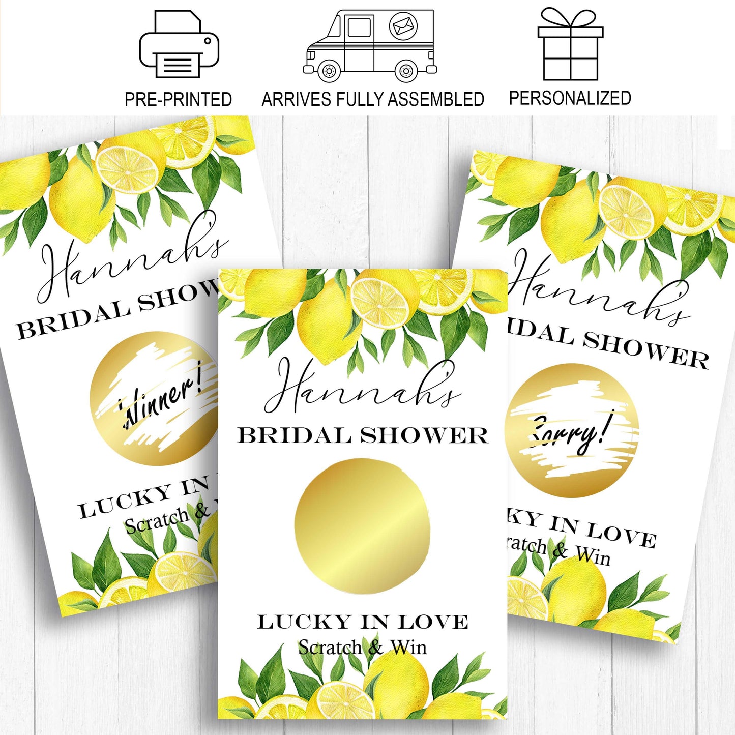 Lemon Bridal Shower Scratch-Off Game - Citrus Theme Bridal Shower Game - Personalized Wedding Shower Favor - Fun Guest Activity