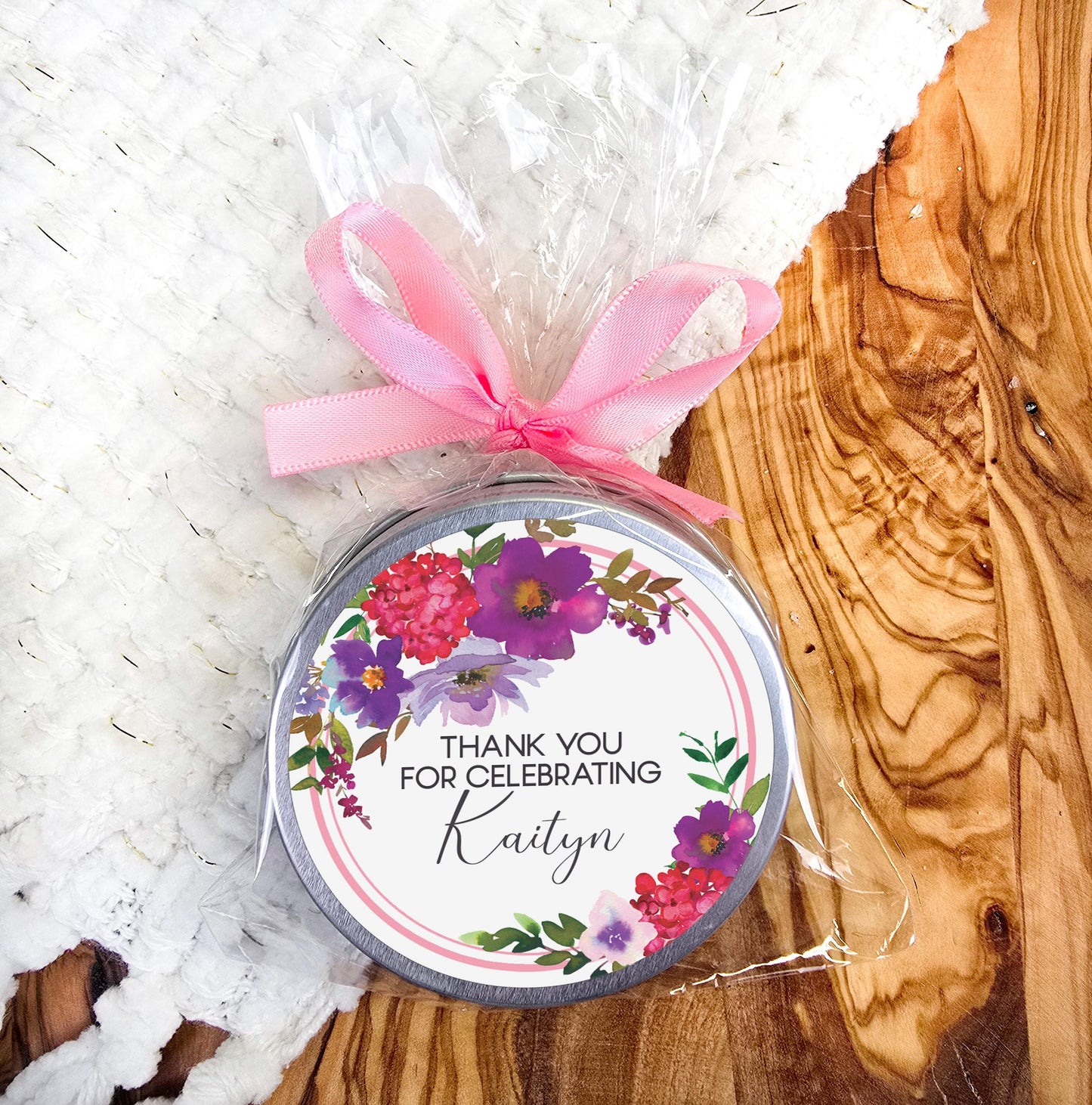 Pink and Purple Floral Candle