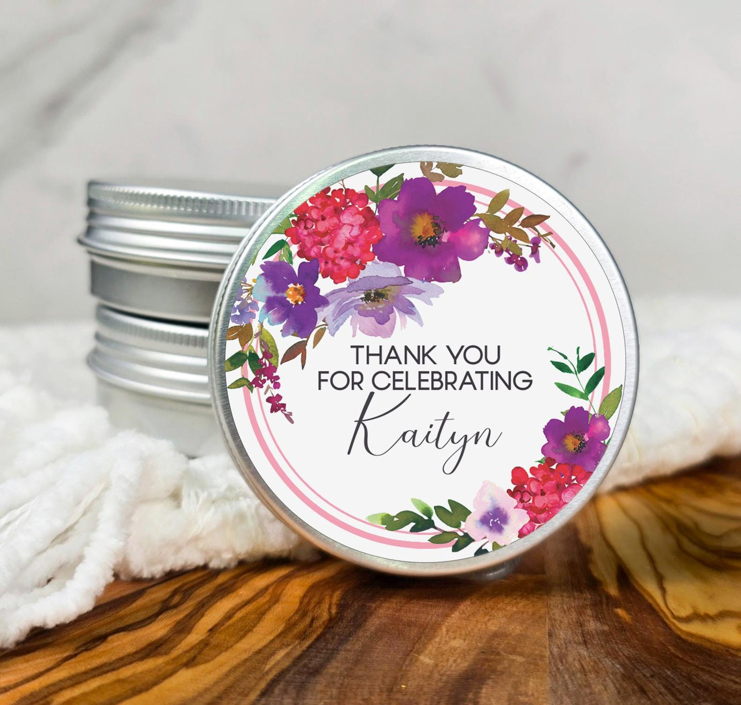 Pink and Purple Floral Candle