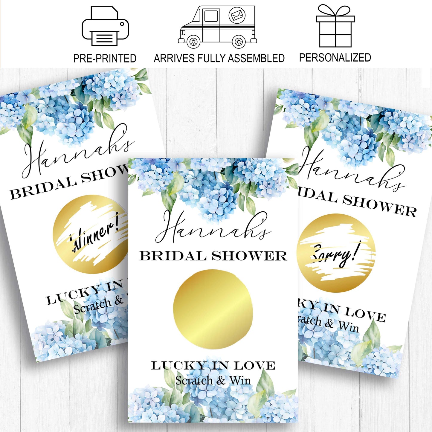 Hydrangea Bridal Shower Scratch-Off Game - Elegant Floral Bridal Shower Game - Personalized Wedding Shower Favor - Fun Guest Activity