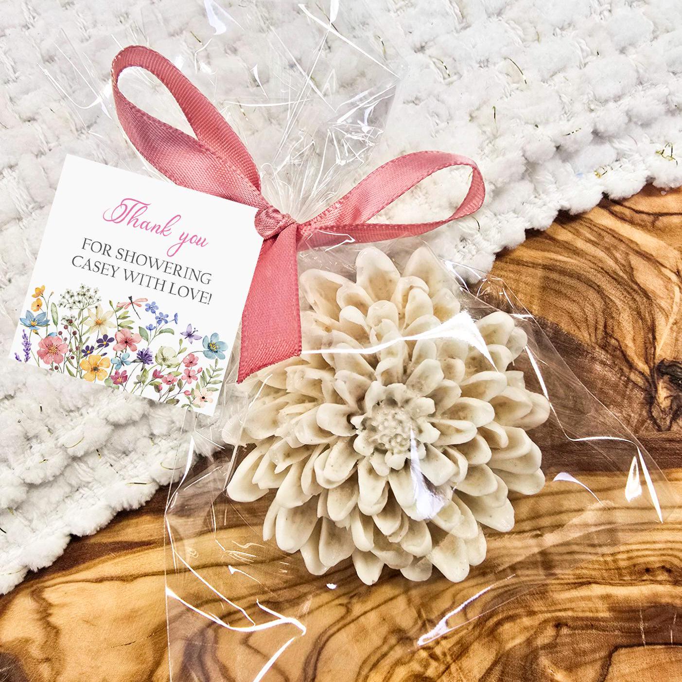 Wildflower baby shower soap favors, oatmeal and honey, a little wild flower theme, baby in bloom, first birthday, 1st, on the way themed