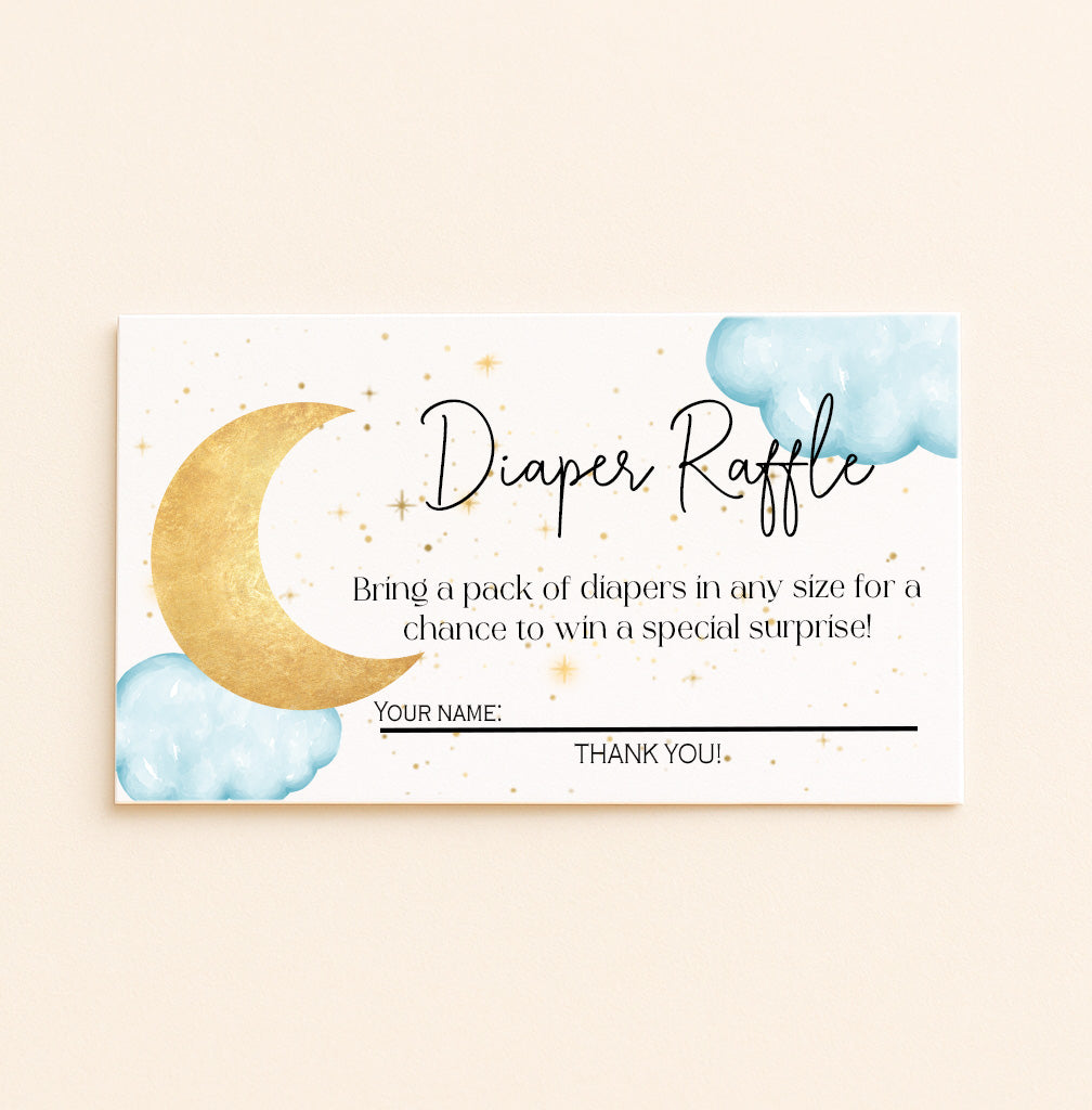 Over the Moon Baby Shower Diaper Raffle Cards | Set of 12 | Celestial Moon & Clouds Theme