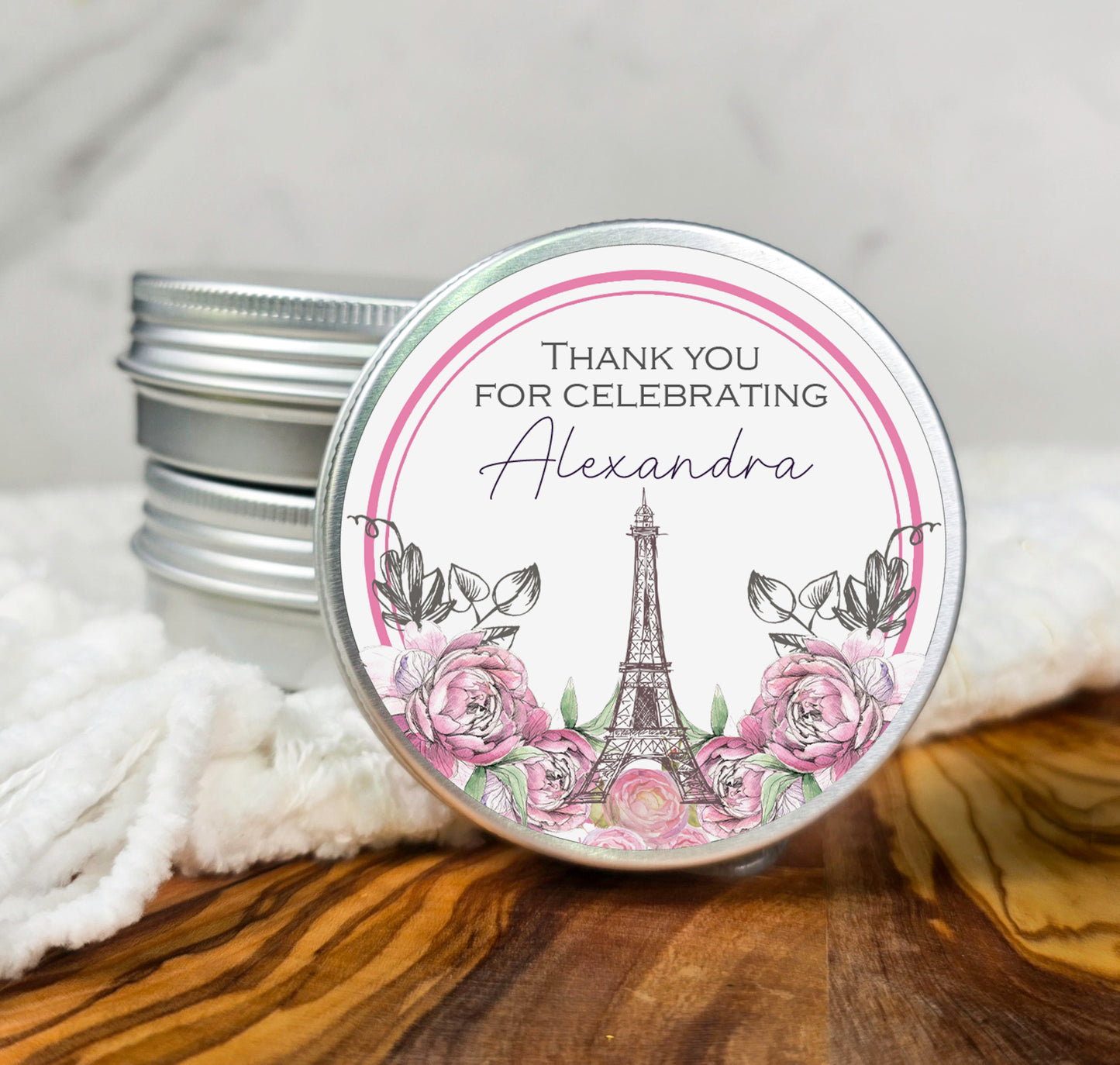 thank you for celebrating with pink roses and eiffel tower