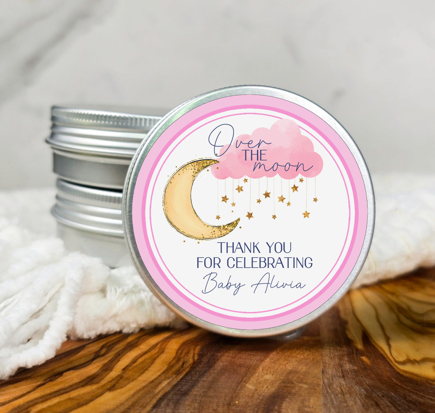 thank you for celebrating baby shower favors in a tin