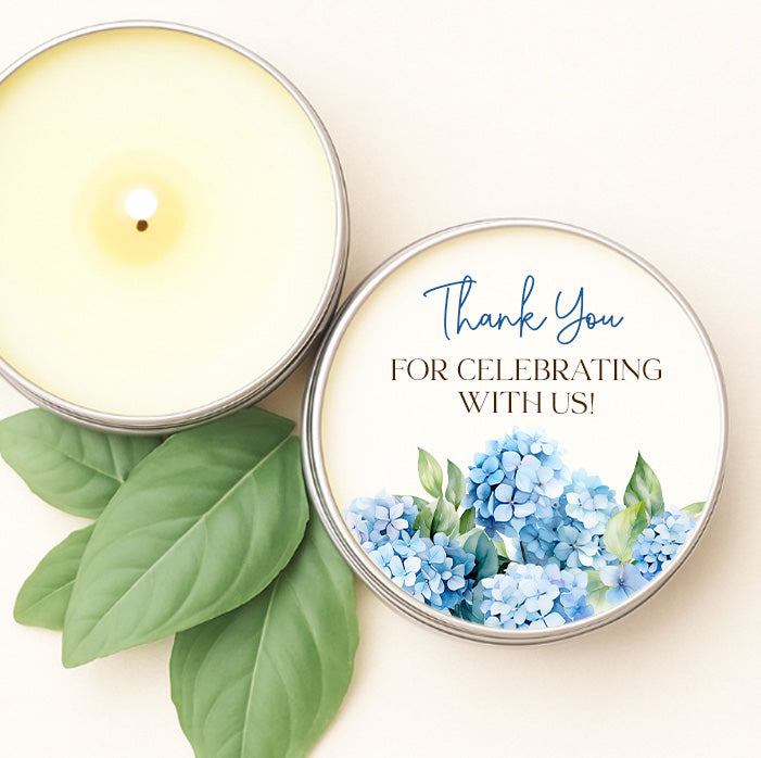 Hydrangea Candle Favors | Thank You Tin Candle Gifts