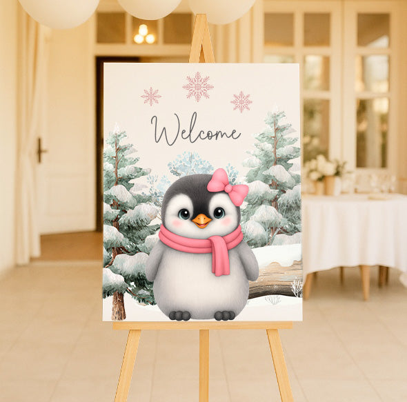 Winter Penguin Welcome Sign