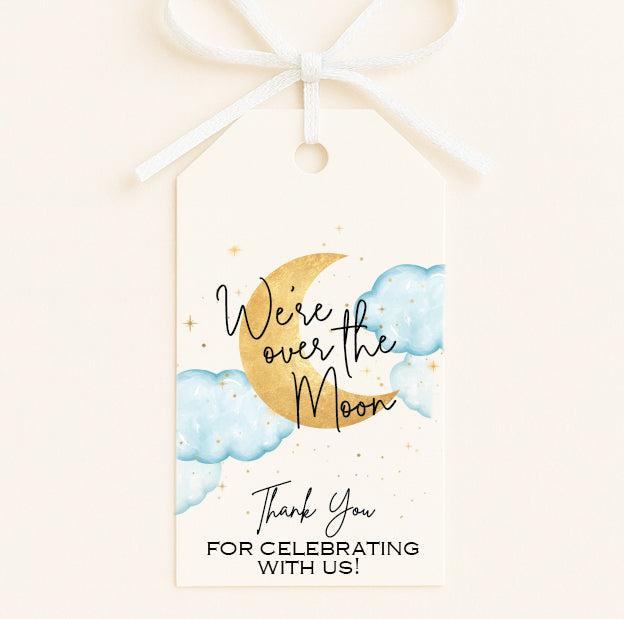 Over the Moon Baby Shower Favor Tags | Set of 12 | Moon and Clouds Theme