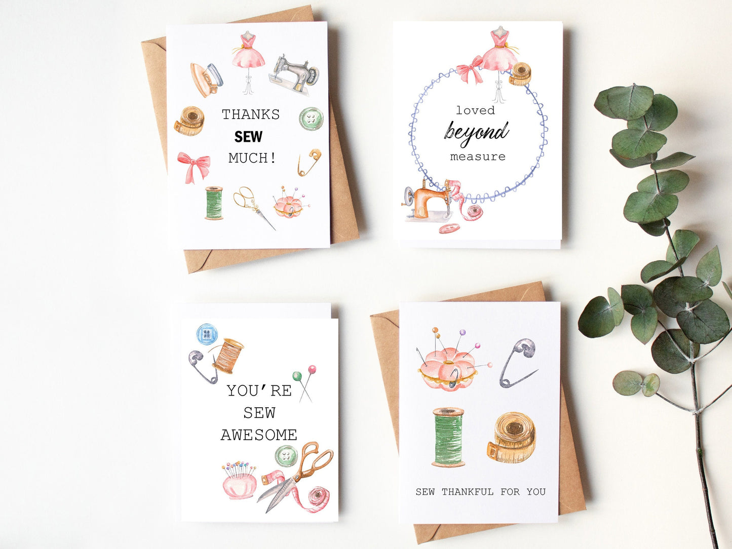 Sewing greeting card set- just because sewing card - sewing cards - sewing thank you cards - shipped card