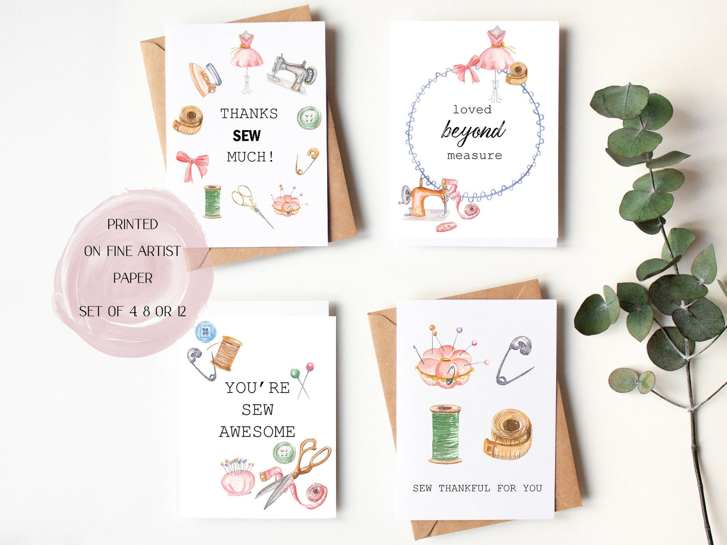 Sewing greeting card set- just because sewing card - sewing cards - sewing thank you cards - shipped card