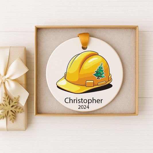 Personalized Construction Worker Ornament • Builder Gift 2024 • Custom Hard Hat Keepsake • Tradesman Christmas Decoration