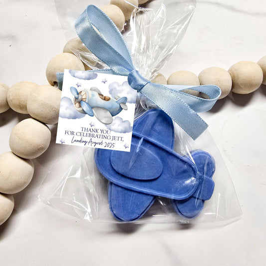 Blue Airplane Soap Favors: Personalized Travel Baby Shower Party