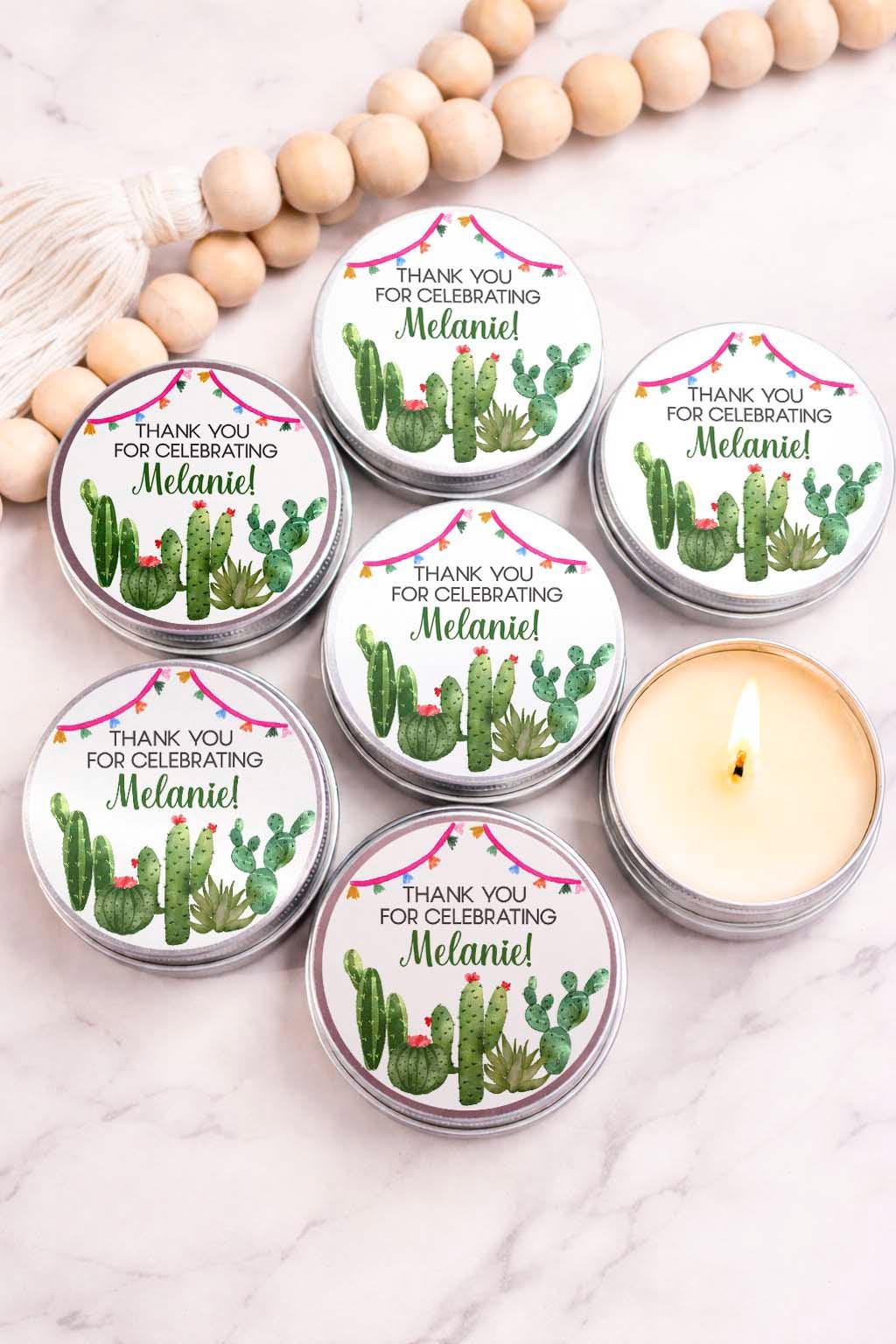 Cactus Fiesta Party Favor: Personalized Soy Candle