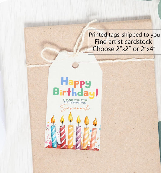 Personalized happy birthday favor tags, rainbow candles, party treat tags,  school,Printed tags for favors, welcome bags, thank you gifts