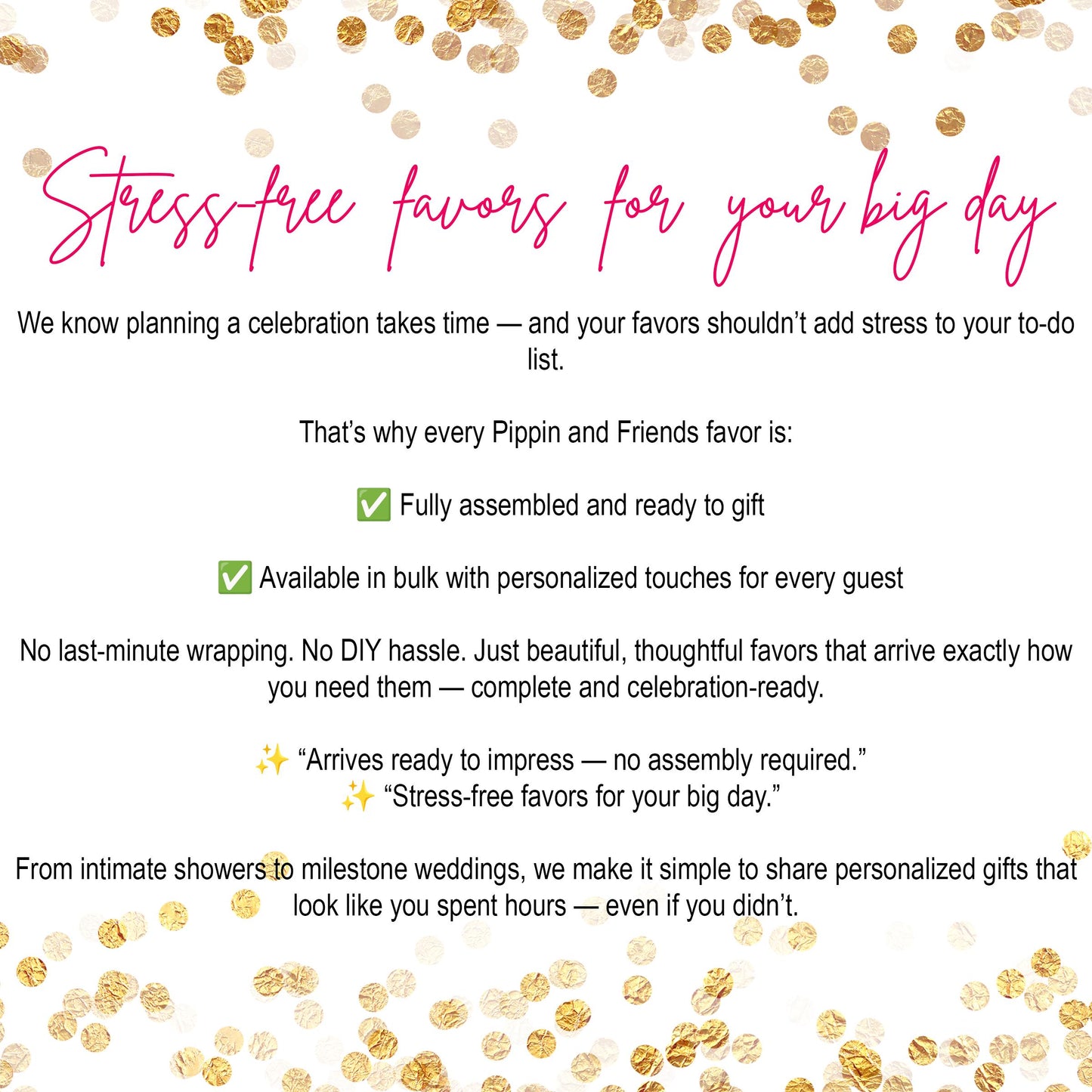 a poem written in pink and gold with a background of gold confetti