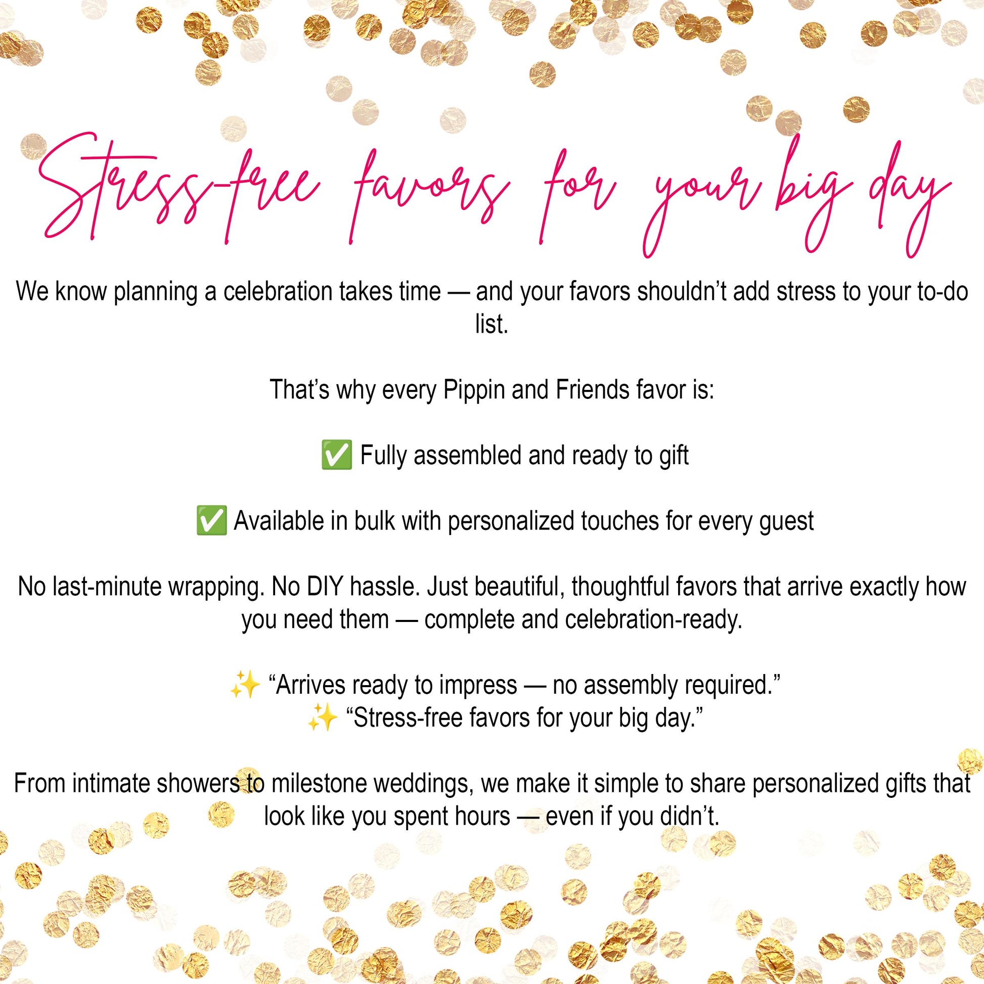 a poem written in pink and gold with a background of gold confetti