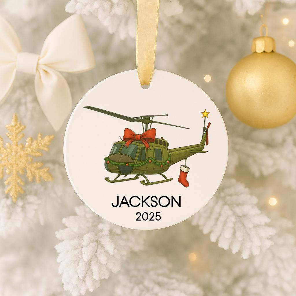 Personalized Huey Helicopter Ornament • Military Pilot Holiday Gift • Aviation Keepsake 2025