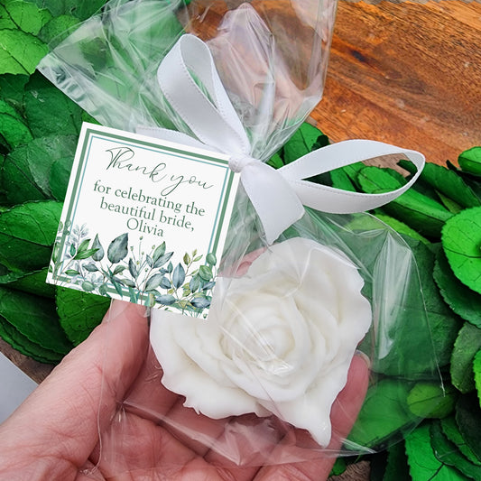 a hand holding a white rose in a bag