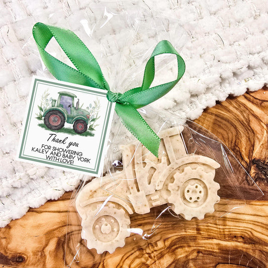 Tractor favors, oatmeal and honey soap favor, farm, ranch, country, cowboy, rustic, boho themed parties, 1st birthday party, guest thank you
