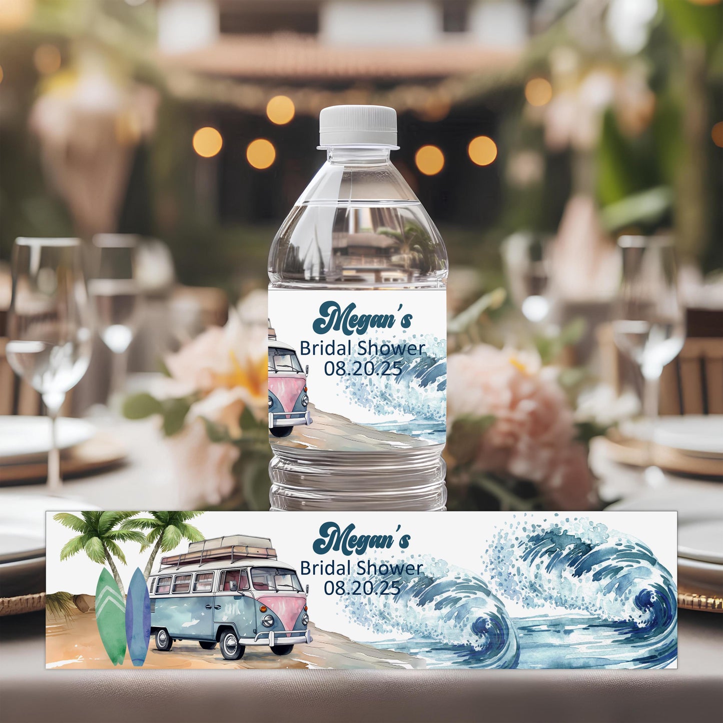 Surf Baby Shower Water Bottle Labels – Beach Baby Shower Decor – Tropical Baby on Board Stickers – Coastal Baby Shower Favors