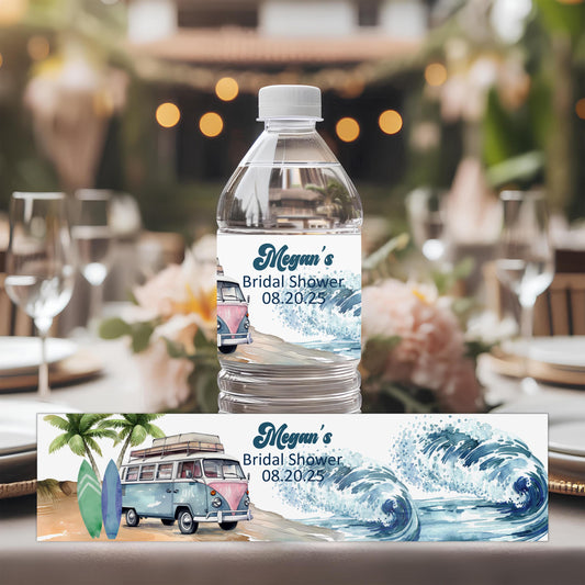 Surf Baby Shower Water Bottle Labels – Beach Baby Shower Decor – Tropical Baby on Board Stickers – Coastal Baby Shower Favors