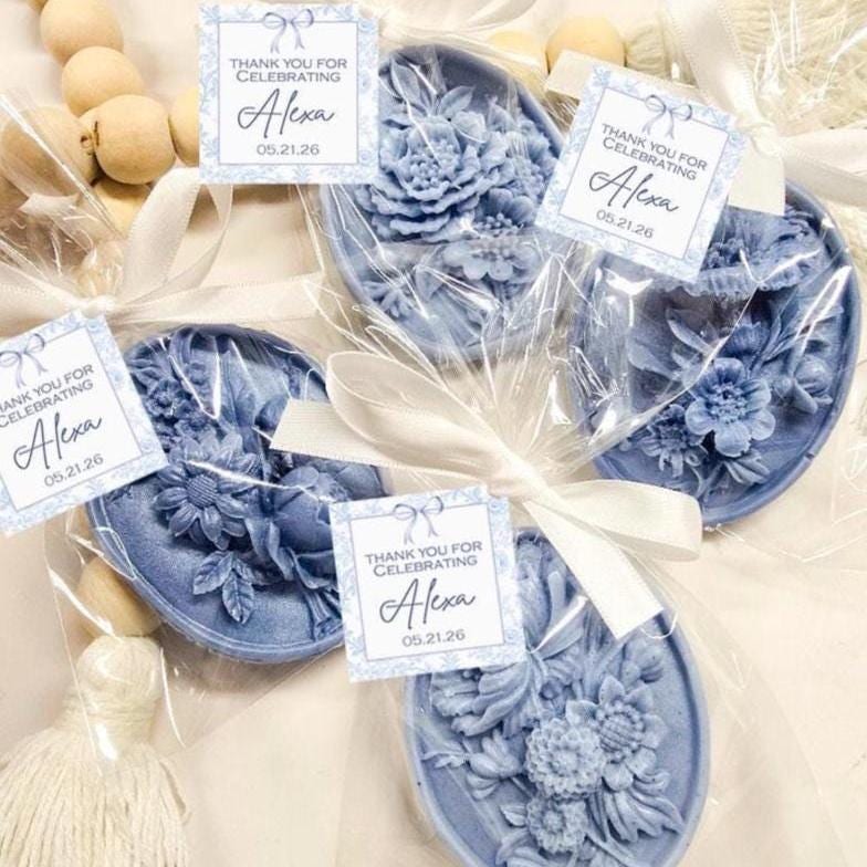 Dusty Blue Toile Soap Favors: Floral Wedding, Bridal/Baby Shower Guest Gifts