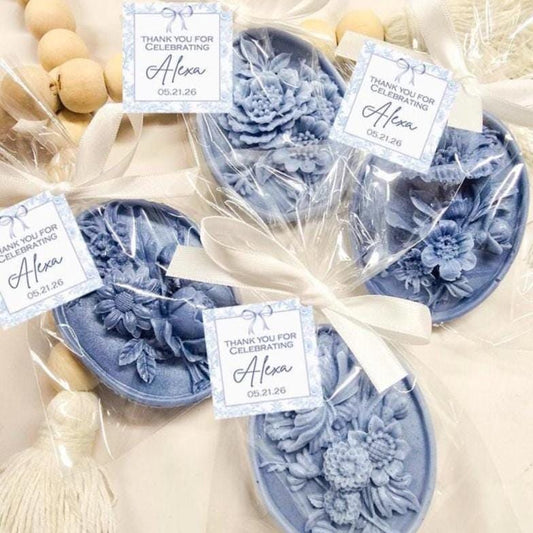 Dusty Blue Toile Soap Favors: Floral Wedding, Bridal/Baby Shower Guest Gifts