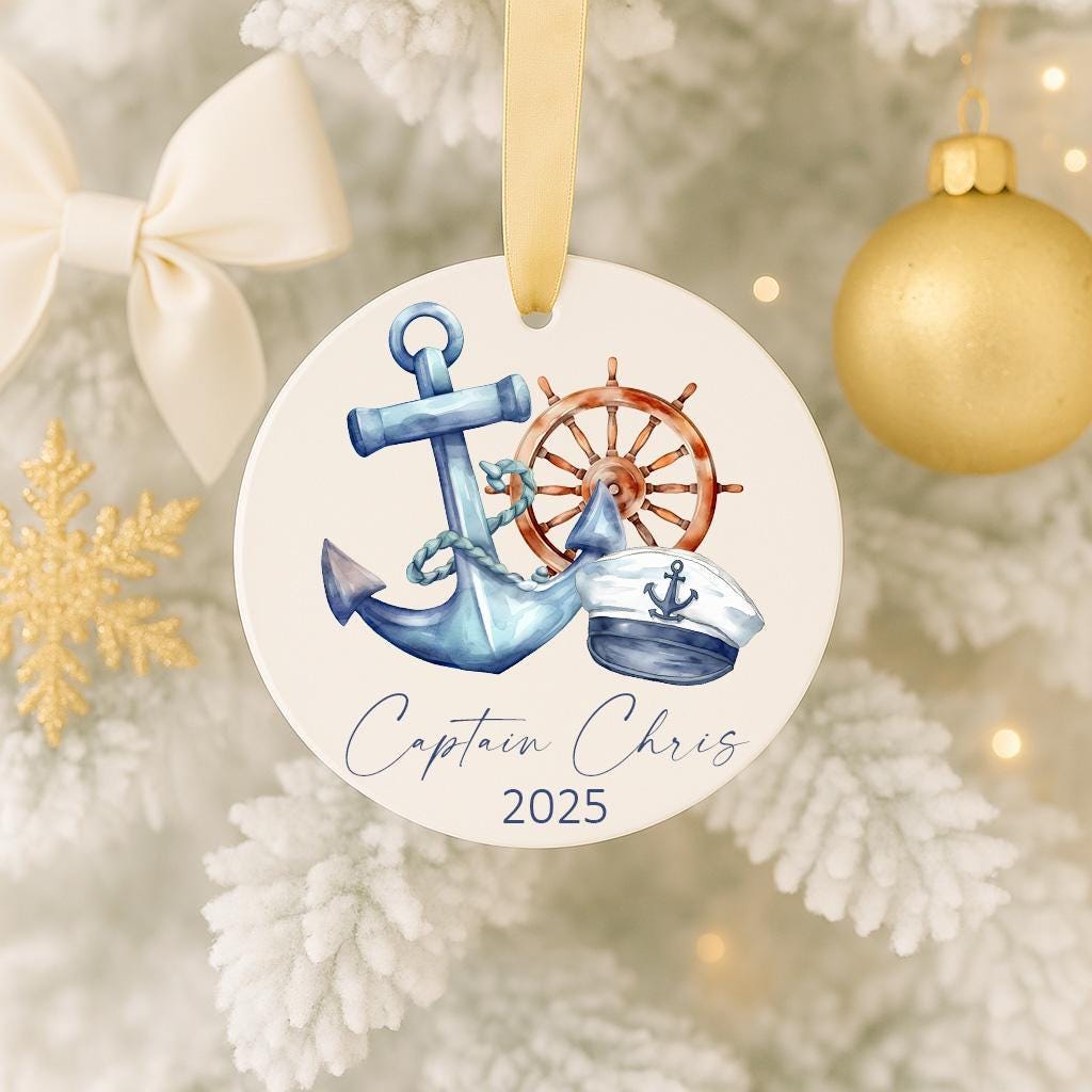Custom Captain Ornament • Nautical Christmas Gift 2025 • Sailor Keepsake • Personalized Anchor Decor • Maritime Holiday Boat Gift