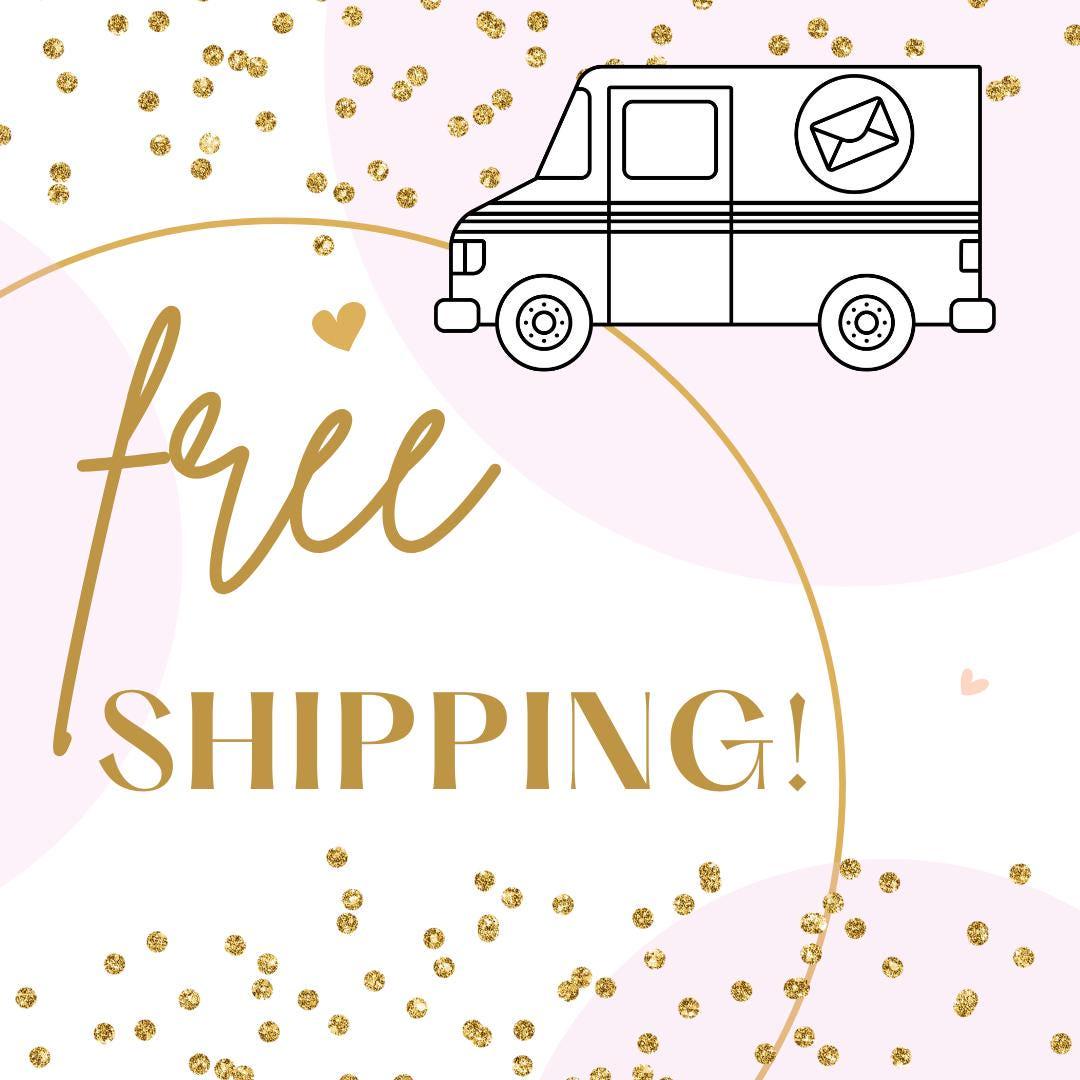 a pink and gold background with the words free shipping
