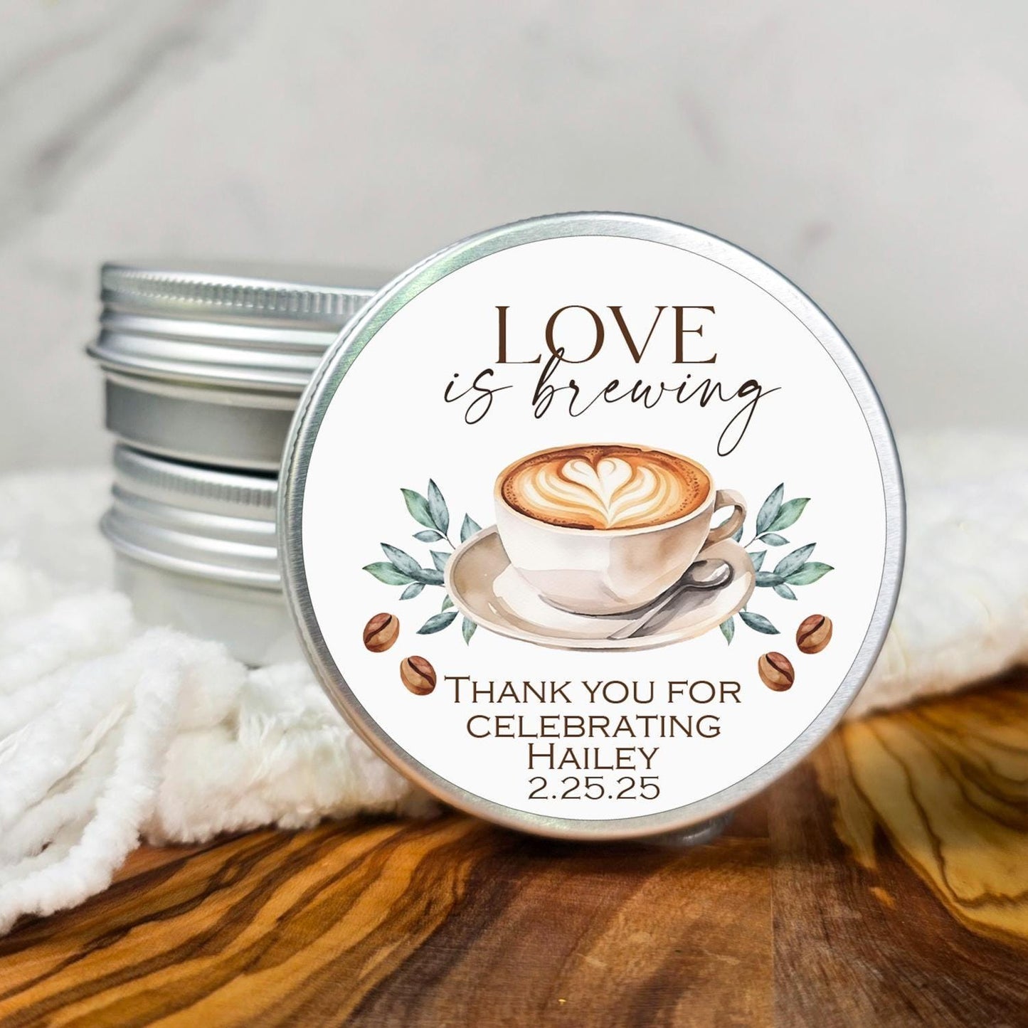 Love is Brewing Soy Candle Favor: Personalized Bridal Shower Gift