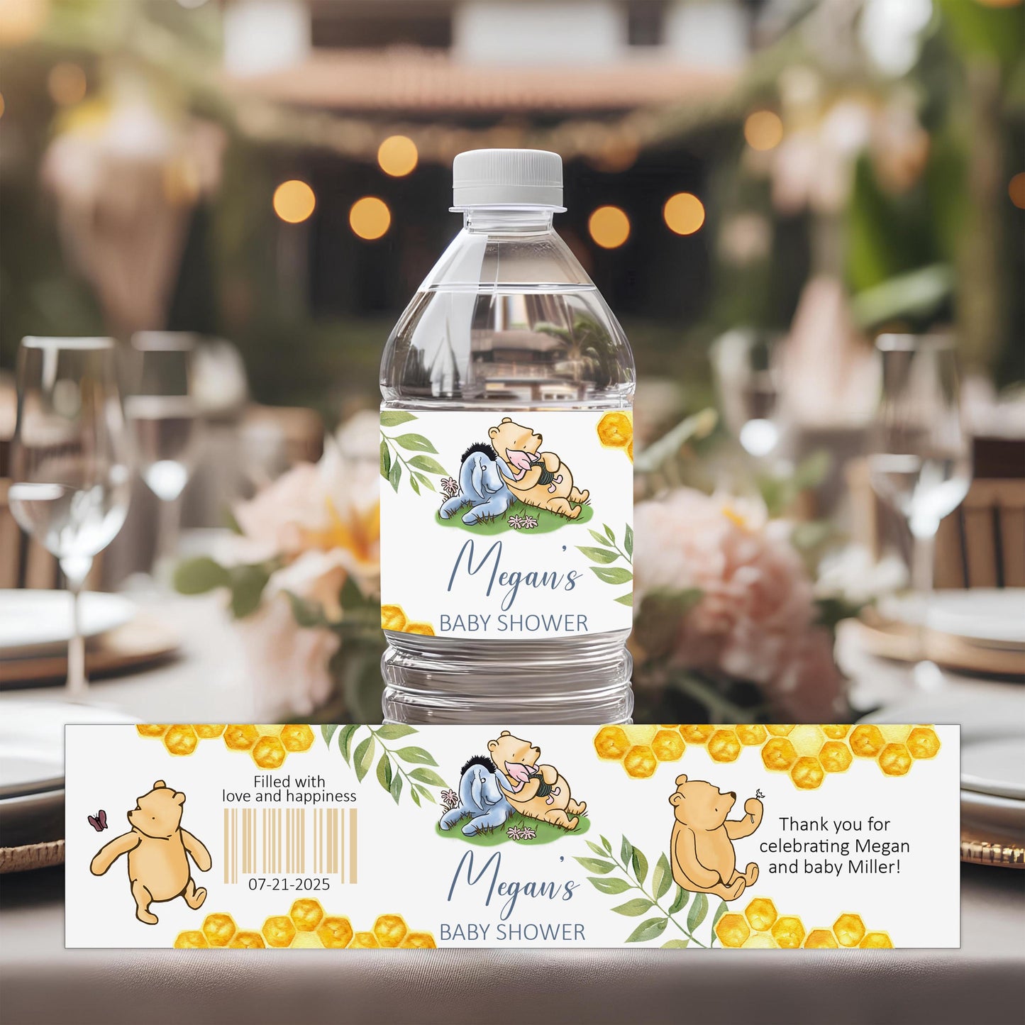 Classic Winnie the Pooh Baby Shower Water Bottle Labels – Custom Party Stickers – Storybook Favors – Vintage Pooh Wraps & Decor