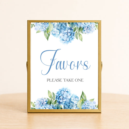 Hydrangea floral favors sign elegant bridal shower or wedding signage