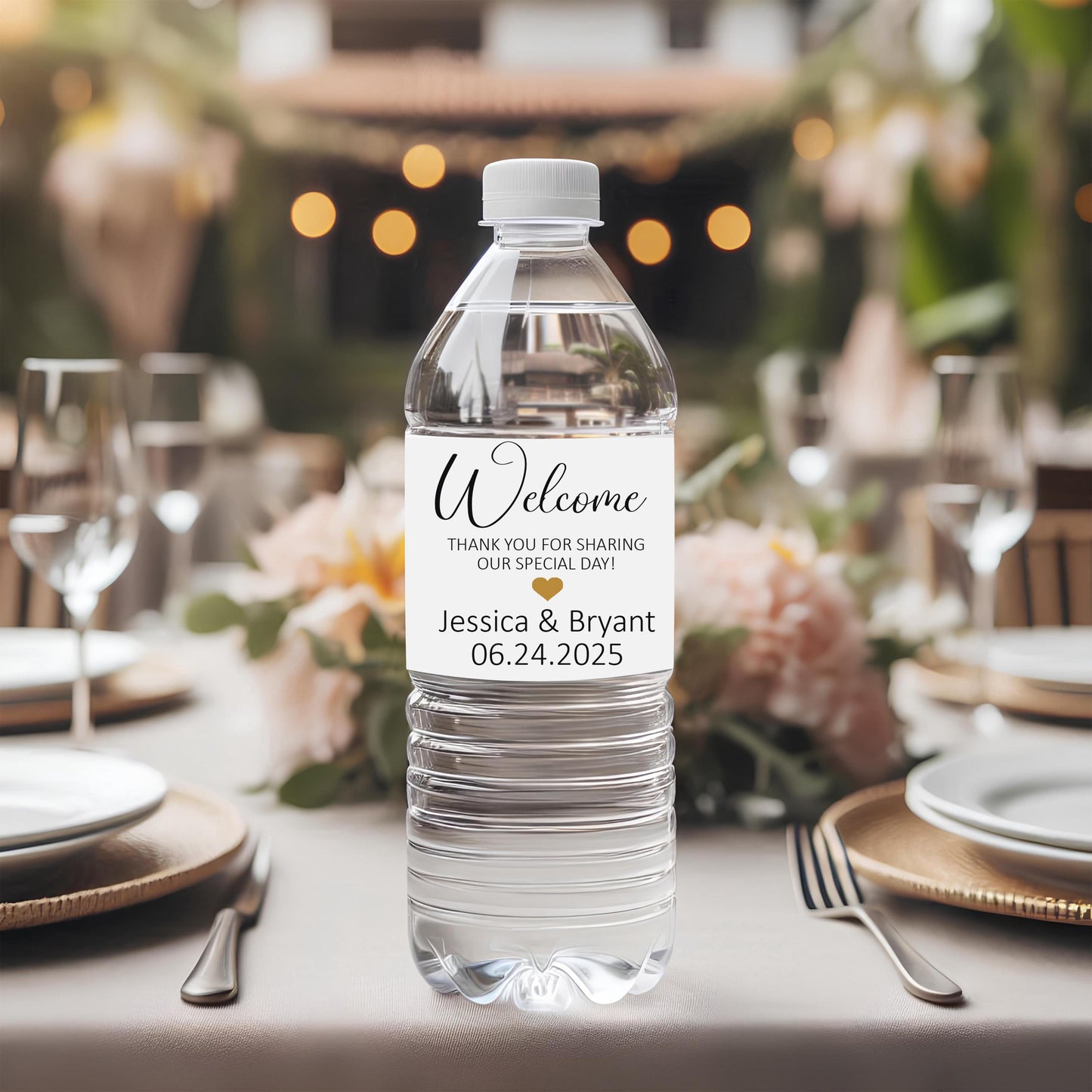 Personalized Wedding Water Bottle Labels – Custom Waterproof Stickers – Elegant Bottle Labels for Wedding Favors, Welcome Bags, Rehearsal