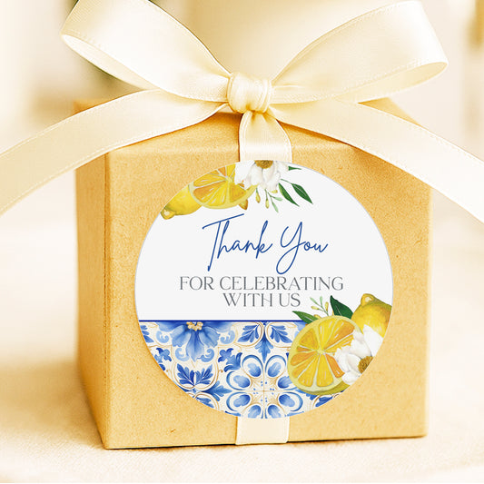 Mediterranean Lemon Thank You Stickers | Amalfi Coast Favor Labels