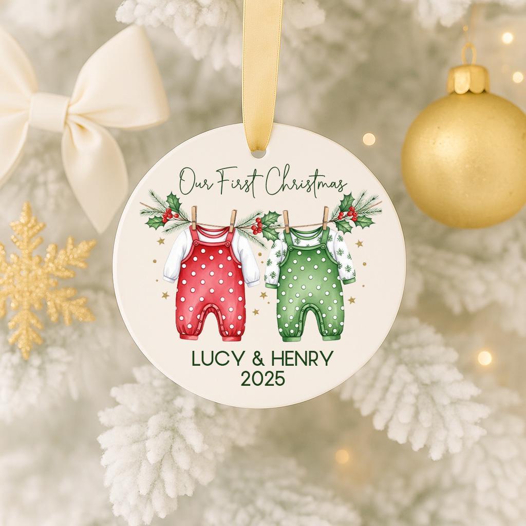 Twins First Christmas Ornament – Personalized Baby Holiday Keepsake 2025