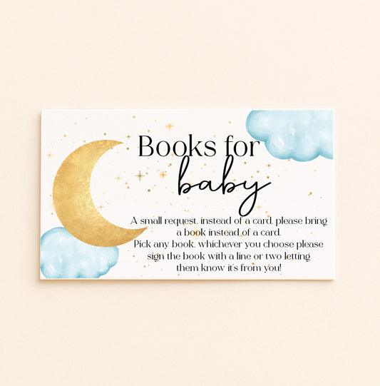 Over the Moon Books for Baby Cards | Set of 12 | Baby Shower Insert | Moon & Clouds Theme