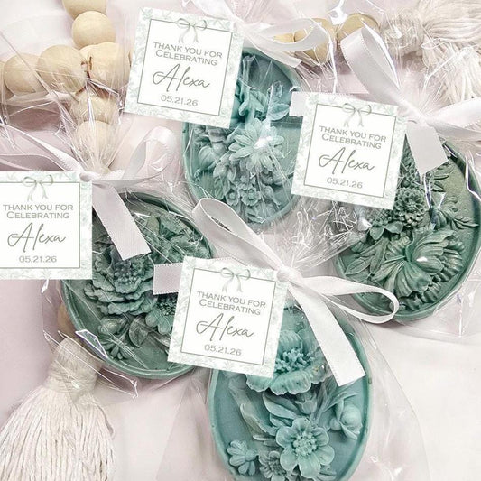 Sage Toile de Jouy Soap Favors: Floral wedding, Bridal/Baby Shower Guest Soap Gifts