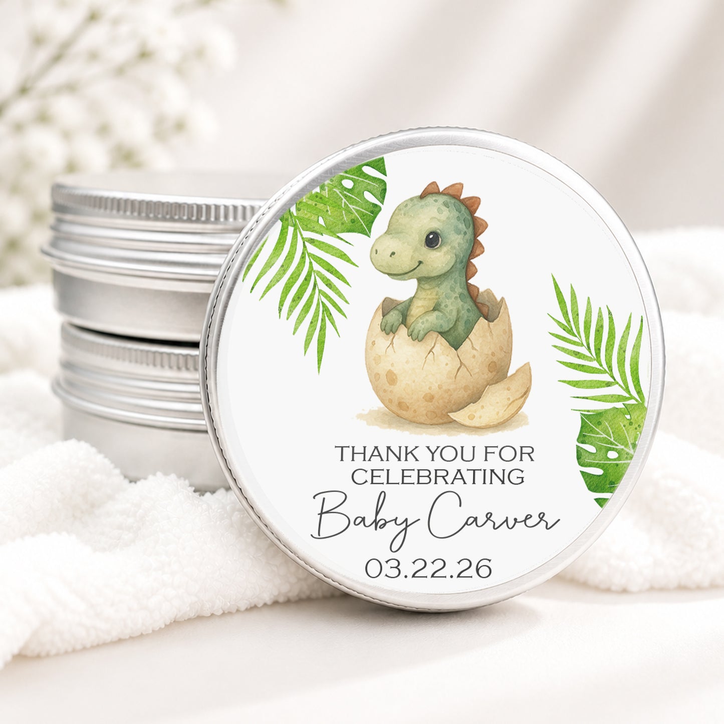 Dinosaur Baby Shower Candle Favor, Personalized Dino Baby Shower Favor, Dinosaur Party Favor Candle