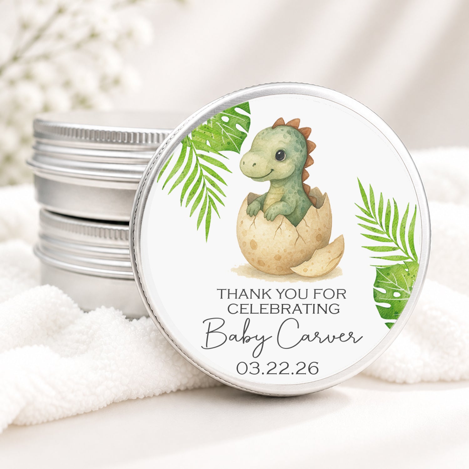 Dinosaur Baby Shower Candle Favor, Personalized Dino Baby Shower Favor, Dinosaur Party Favor Candle