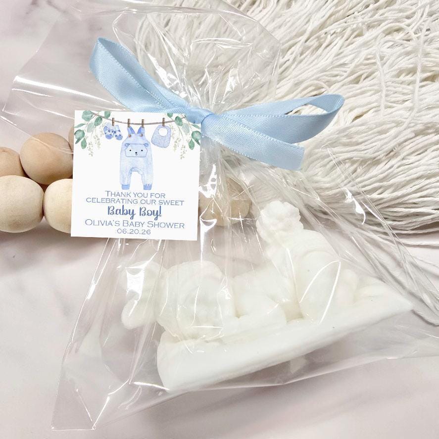 Baby Shower Soap Favors: Blue Baby Clothes Design, Personalized Tag