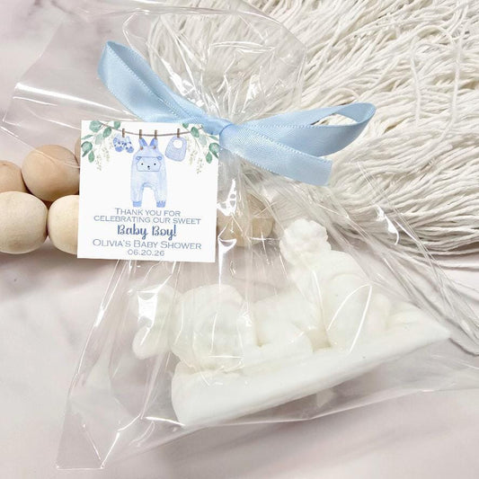 Baby Shower Soap Favors: Blue Baby Clothes Design, Personalized Tag