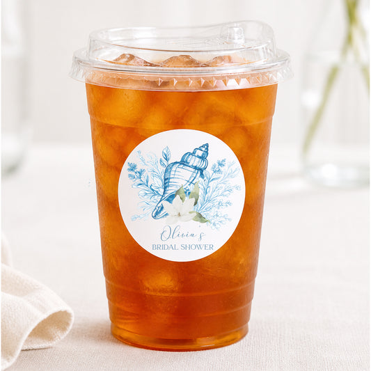Coastal Bridal Shower Drink Cups Personalized Seashell Party Cups
