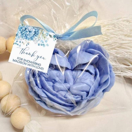 Blue Baby in Bloom Rose Soap Favors: Boy Baby Shower, Personalized Floral Tag