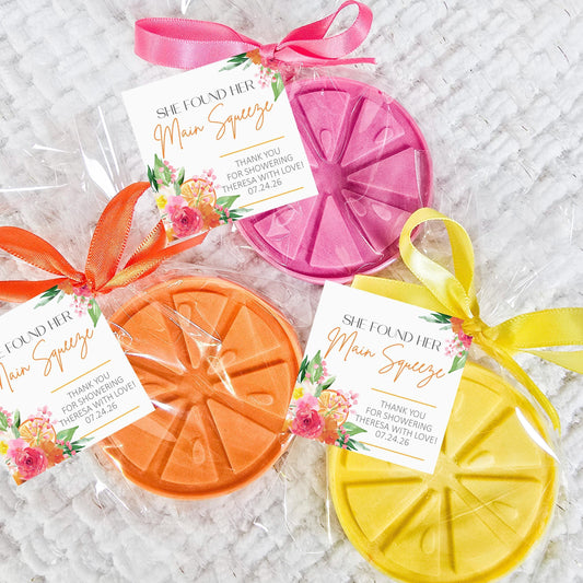 Citrus Floral Bridal Shower Favors: Scented Soaps for Guests, Main Squeeze Tags