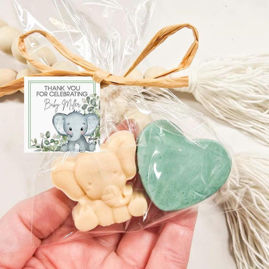Elephant Soap Favor – Baby Shower Safari Favors – Eucalyptus Elephant Baby Shower Gift – Heart & Elephant Soap Set – Personalized Thank You